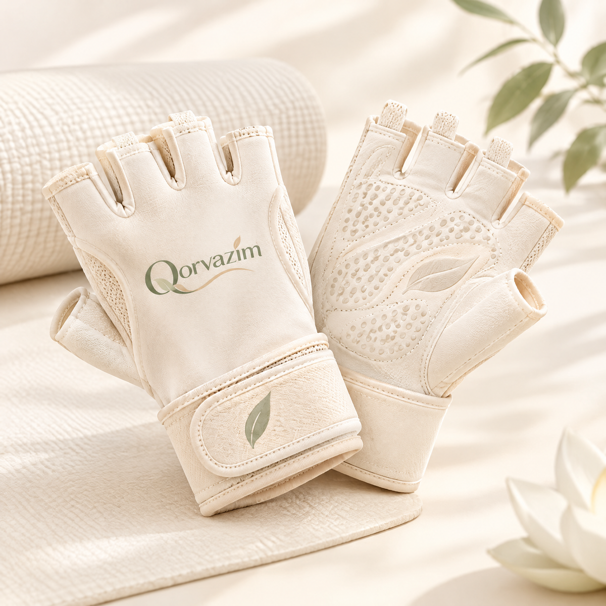 Qorvazim™ Women's Breathable Workout Gloves with Wrist Support – Anti-Slip Silicone Palm &amp; Fingerless Design for Yoga, Pilates, Gym &amp; Light Training