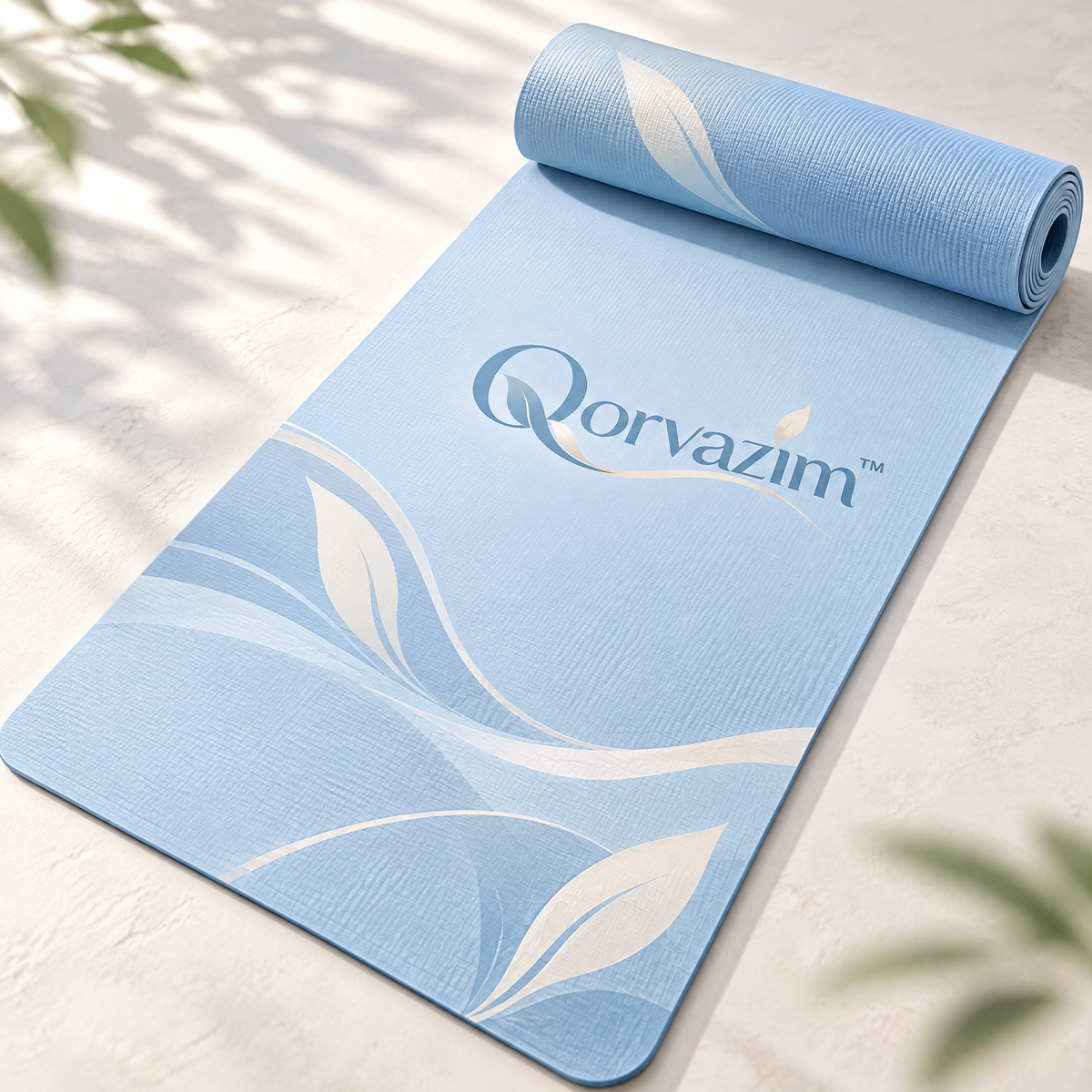 Qorvazim™ Non-Slip Floral Yoga Mat – Premium Textured Exercise &amp; Pilates Mat with Joint-Cushioning Support (Sky Blue Botanical)
