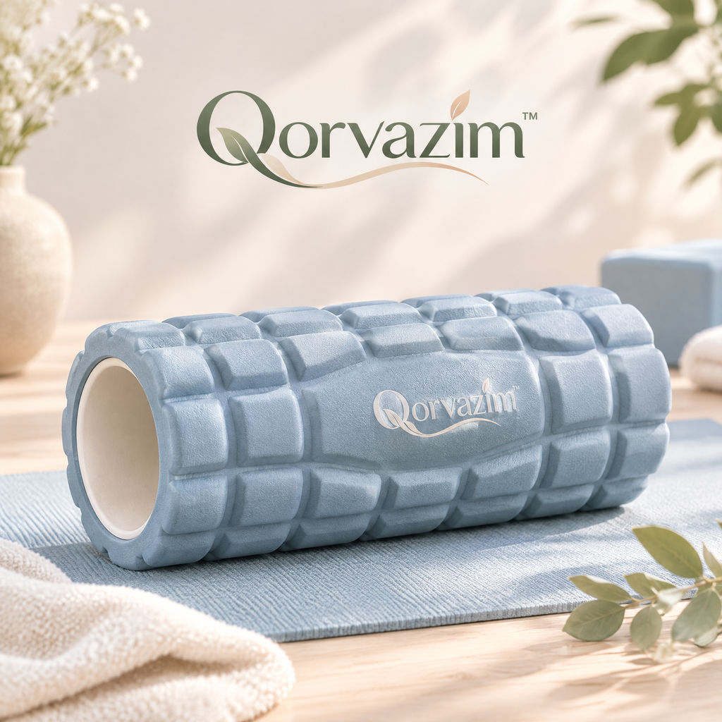 Qorvazim™ Deep Tissue Grid Foam Roller – High-Density Muscle Massage Roller for Trigger Point Release, Physical Therapy &amp; Post-Workout Recovery (Pastel Blue)