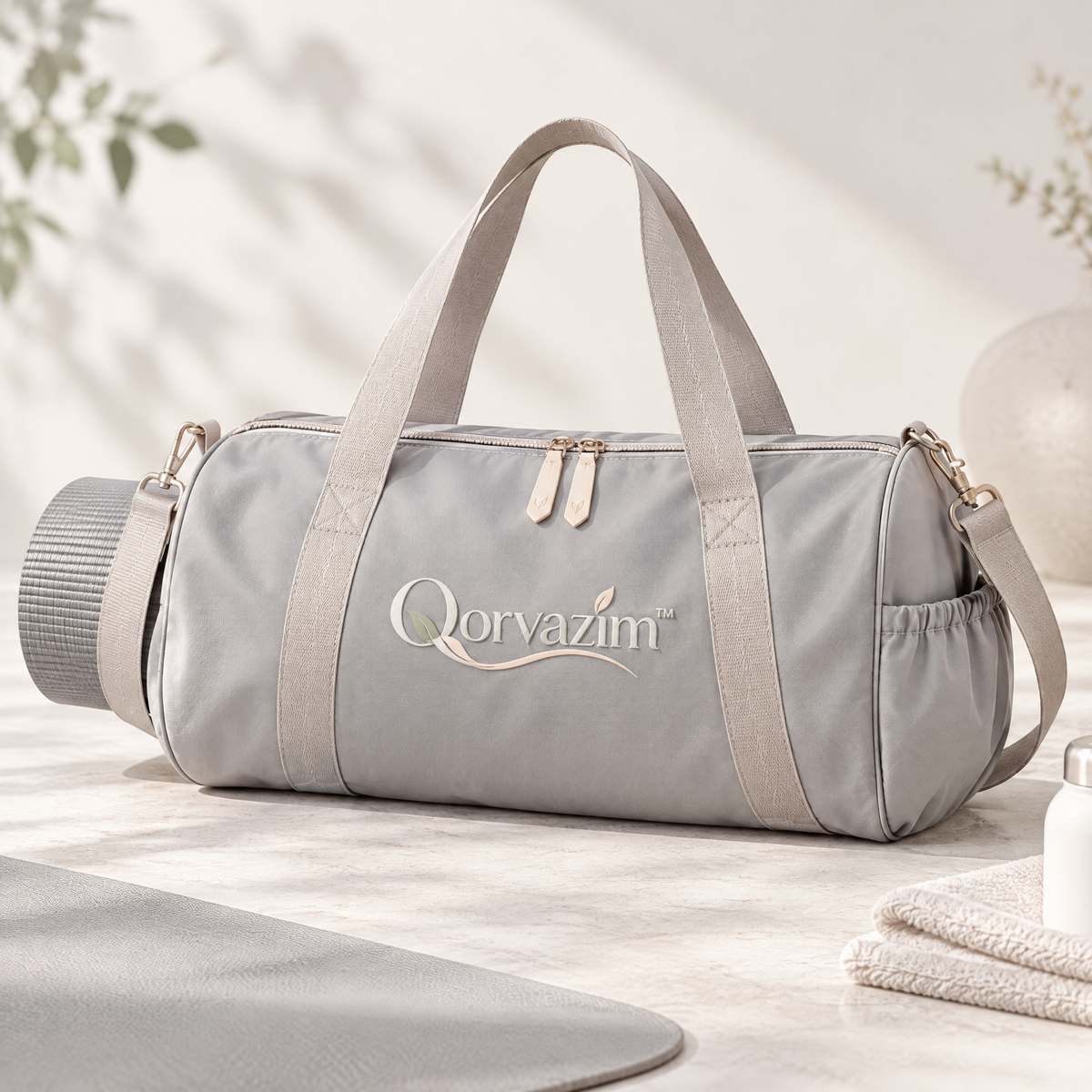Qorvazim™ Lightweight Yoga Duffel Bag with Built-In Mat Carrier – Aesthetic Gym, Studio &amp; Weekend Travel Tote