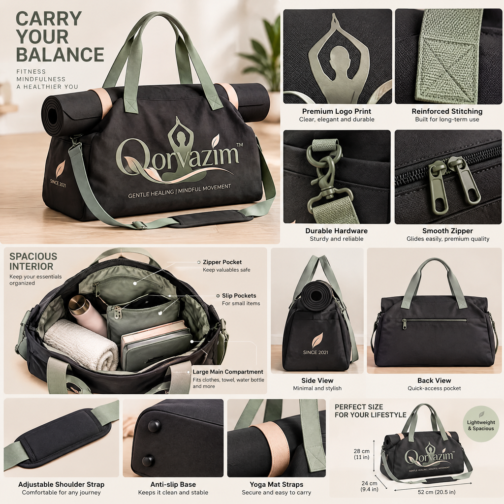 Qorvazim™ Yoga Mat Duffel Bag – Multi-Functional Gym &amp; Studio Tote with Top Mat Carrier Straps for Women and Men