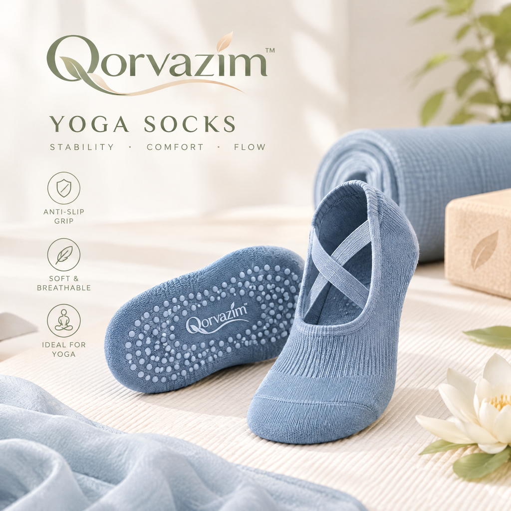 Qorvazim™ Women's Non-Slip Yoga Socks with Criss-Cross Straps &amp; Silicone Grips for Pilates, Barre, and Ballet