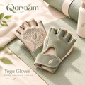 Qorvazim™ Non-Slip Yoga Gloves with Wrist Wrap – Breathable Fingerless Grip Gloves for Pilates, Barre, and Mat-Free Workouts (Sage Green)
