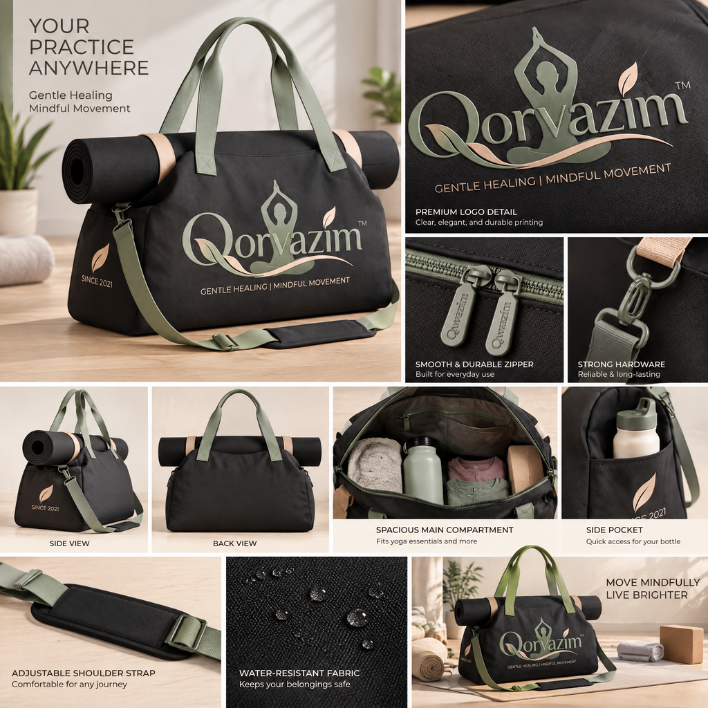 Qorvazim™ Yoga Mat Duffel Bag – Multi-Functional Gym &amp; Studio Tote with Top Mat Carrier Straps for Women and Men