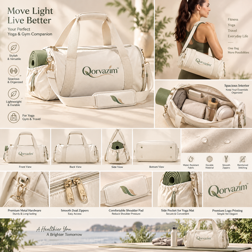 Qorvazim™ Canvas Yoga Duffel Bag with Dedicated Mat Holder &amp; Padded Shoulder Strap