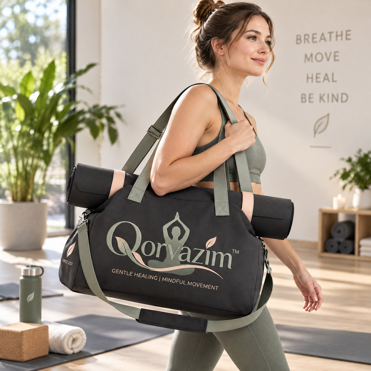 Qorvazim™ Yoga Mat Duffel Bag – Multi-Functional Gym &amp; Studio Tote with Top Mat Carrier Straps for Women and Men
