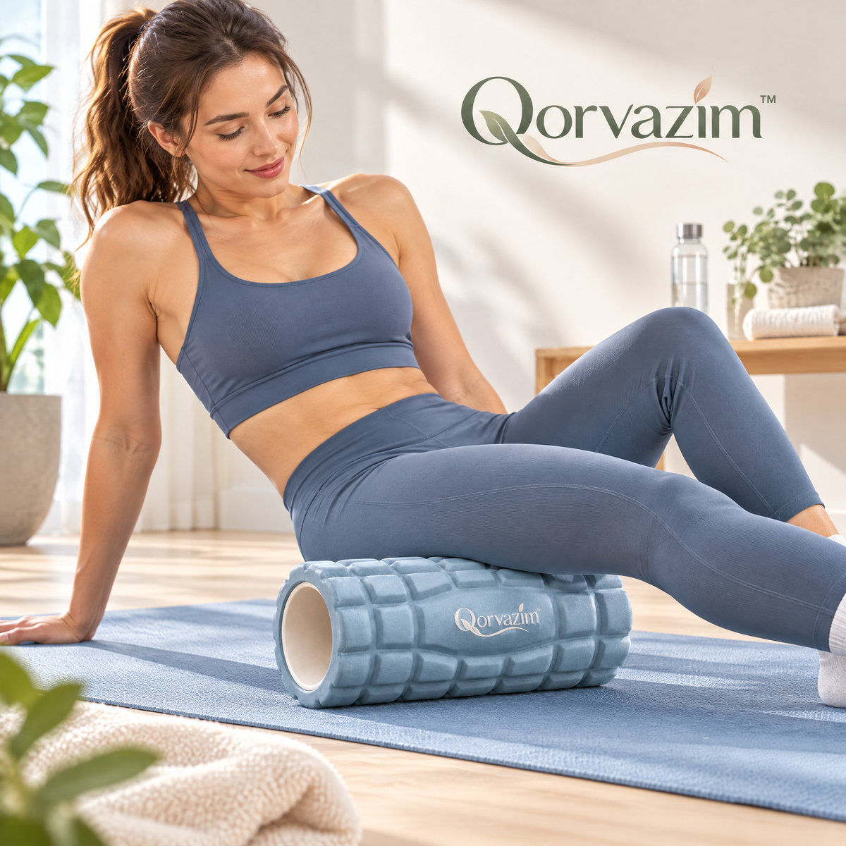 Qorvazim™ Deep Tissue Grid Foam Roller – High-Density Muscle Massage Roller for Trigger Point Release, Physical Therapy &amp; Post-Workout Recovery (Pastel Blue)