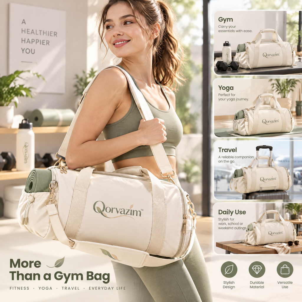 Qorvazim™ Canvas Yoga Duffel Bag with Dedicated Mat Holder &amp; Padded Shoulder Strap